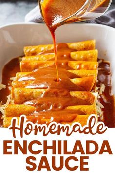 homemade enchilada sauce being drizzled on to waffles