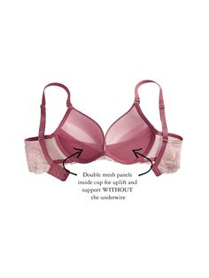 Quick Overview: Contoured, push-up bra Convertible straps Lace detail Wire-free Hand wash, line dry Shell: 94% Polyamide, 6% Elastane; Lining: 100% Cotton Description & Fit Tips We're so excited to debut the innovative "Gloria" [T003]! Quite possibly the best bra ever! Get all the comfort of a wire-free bra, with all the oomph of a great push-up bra. The contoured cups provide the boost, while the specially placed mesh panels provide the support. Who knew that a bra without any underwire could b