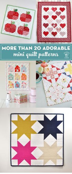 four different quilts with the words more than 20 adorable mini quilt patterns on them