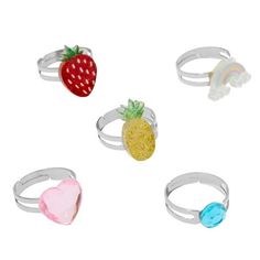 Brighten up your little one's day with Claire's Club Little Girls Pineapple Ring Set! This fun and fruity 5-pack includes vibrant, playful designs featuring pineapples, strawberries, gemstones, and a rainbow. These adjustable rings are perfect for mixing and matching, adding a pop of color and sparkle to any outfit. Made with little hands in mind, this set is a great way to introduce young fashionistas to the world of accessories. Size: one size.  Color: Metal Type.  Gender: female.  Age Group: Pineapple Ring, Pineapple Rings, A Rainbow, Playful Design, Adjustable Rings, To The World, Ring Set, Strawberries, Ring Sets