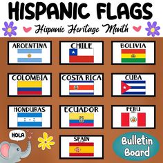 the flags of different countries are shown in this bulletin board for kids to learn how to read