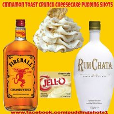 two bottles of rumchata, cinnamon crunch cheesecake pudding and a bottle of jello