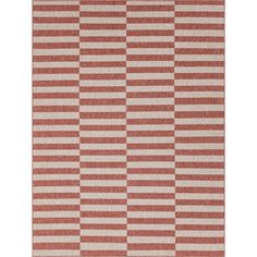 an orange and white checkered rug with horizontal stripes on the bottom half of it