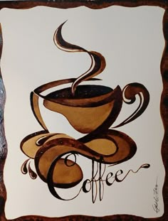 a drawing of a coffee cup with swirls on it