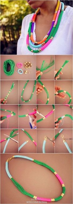 the instructions to make a necklace with beads and thread on it's sides, including two