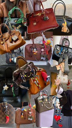 Decorated Purse Aesthetic, Bag Charm Trend 2024, Mini Bags Aesthetic, Jane Birkin Style, Bag Styling, Unique Handbag