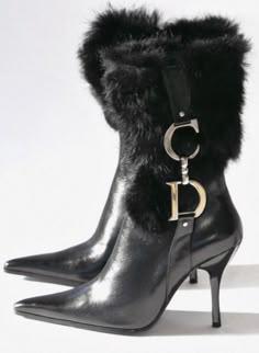 Fur Boots, High Heel Boots, Christian Dior, High Heel, Black Boots, Dior, Boots, Gold