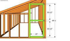 an image of a shed with measurements for the roof