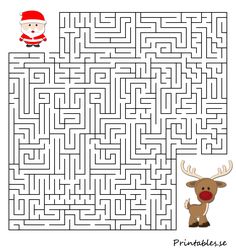 a maze with a reindeer and santa claus on the side, as well as an image of