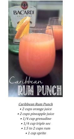 the recipe for rum punch is shown in this advertisement, with information about how to make it