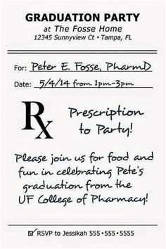 a graduation party flyer with the letter r on it