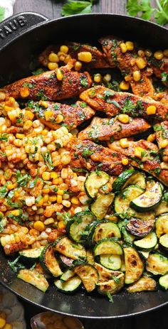 Garlic Butter Chicken with Zucchini and Corn.