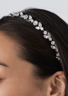 The Kyra Headband has a graceful simplicity that never fails to pull an ensemble together. A garland of flora is crafted from faceted fine crystals, illuminating the face like a halo, with a raised silhouette subtly suggesting the height of a tiara. The fine headband base disappears into the hair, creating the sublime illusion of gems magically afloat. Pair with the matching Marnie Earrings. Homecoming Inspo, Sparkle Headband, Hair Headpiece, Luxury Hair Accessories, Diamond Hair, Bridal Hair Headpiece, Jennifer Behr, Crystal Headband, Head Bands