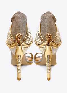 Egyptian Sandals, Shoes Runway, Golden Heels, Concept Shoes, Holiday Heels, Ancient Egyptian Jewelry, Golden Shoes, Futuristic Shoes, Fashion Shoes Heels