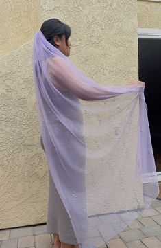 "This tulle veil is just so fun! Purple tulle with sequins. It is really suitable for wedding or party.  comb attachment. 4 length available : 16\" short style 25\" elbow  40\"finger length 52\"longer style" Sheer Organza Veil For Party, Sheer Organza Party Veil, Purple Organza Tulle Fabric For Wedding, Lavender Tulle Fabric For Wedding, Purple Sequined Tulle Fabric For Wedding, Lavender Organza Dupatta For Wedding, Elegant Lavender Dupatta For Party, Elegant Purple Tulle Fabric For Wedding, Purple Organza Dupatta For Party