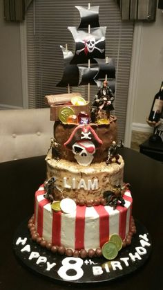 a pirate themed birthday cake on a table