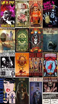 many different posters are shown together in this collage, including one with a skull on it