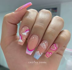 Nail Art Dessin, Nagel Tips, Colorful Nails, Nail Type, Coffin Press On Nails, Stick On Nails, Diy Manicure, Nail Arts, Cute Acrylic Nails