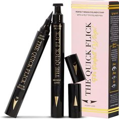 Nwt The Quick Flick For Perfect Wongs Black Eyeliner Modest (Modest 10mm) Color Intense Black Features & Details Quick And Easy Winged Eyeliner: Achieve A Perfect Winged Eyeliner Look In Seconds With The Quick Flick Cat Eye Stamp. Just Line Up The Stamp, Press, And Connect The Wing To Your Eye Using The Included Eyeliner Marker. Complete Kit: The Set Includes Two Pens, One For Each Eye. Each Pen Has A Wing Stamp On One End And A Precision Felt-Tip Eyeliner On The Other, Allowing For Both Thick A Stila Liquid Eyeliner, Flick Eyeliner, Navy Eyeliner, Brown Eyeliner Pencil, Classic Eyeliner, Easy Winged Eyeliner, Hooded Eyelids, Felt Tip Eyeliner, Perfect Winged Eyeliner