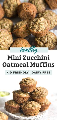 healthy mini zucchini oatmeal muffins with text overlay