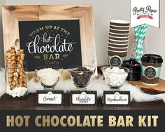 the hot chocolate bar kit is ready for guests to enjoy it's own desserts