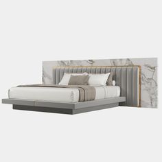 a bed with a marble headboard and foot board