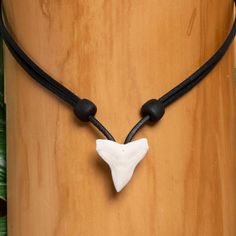 Necklace with a real tooth from a bull shark, absolutely no-frills design - just a black leather strap, shark tooth and nothing else. The shark tooth has a size of approx. 2 cm. We only use extra sturdy cowhide leather, which is particularly stable and tear-resistant. The chain can be variably adjusted using two wooden beads (left and right in the picture) and therefore fits any neck size. The adjustment range is between 35 and 65 cm, and the desired length can be easily adjusted within seconds. We manufacture all of our items by hand in our own workshop near Berlin. HANA LIMA - finest handmade beach & surf jewelry Surf Jewelry, Bull Shark, Mens Chain Necklace, A Bull, Shark Tooth, Beach Surf, The Shark, Shark Teeth, Men's Necklace