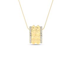 Discover a bold expression of style with our Two-Tier Pyramid Spiked Pendant Necklace, a stunning piece that combines geometric elegance with intricate craftsmanship. This eye-catching diamond pendant necklace features two rows of textured pyramid shapes forming a striking band around the pendant, creating a dynamic visual effect that captivates from every angle. Surrounding the central design is a delicate border adorned with round lab-grown diamonds that catch the light beautifully. Perfect fo Geometric Pendant Necklace, Geometric Pendant, Shape And Form, Diamond Pendant Necklace, Rose Gold Necklace, Diamond Pendant, Pyramid, Everyday Look, Lab Grown