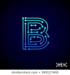 the letter b is made up of lines and dots in blue neon colors on a dark background