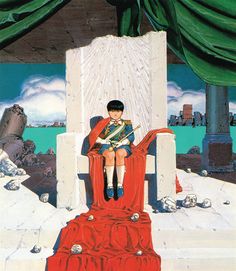 a painting of a boy sitting on a throne