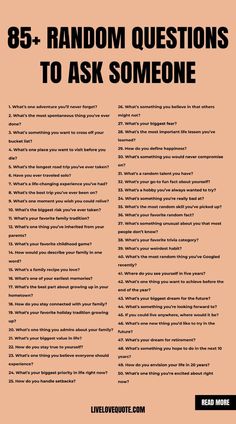 a poster with the words 85 random questions to ask someone