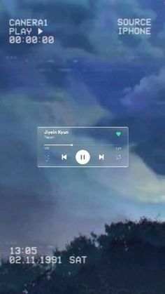 there is an image of the sky with clouds and music player on it's screen