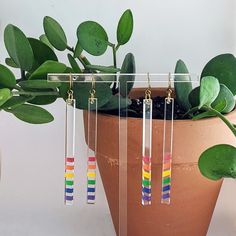 rainbow stripe earrings Rainbow Bar, Honey Bee Earrings, Gender Nonconforming, Laser Cut Jewelry, Wave Necklace, Diamond Paint, Gem Diamonds, Earring Stand, Earring Wires