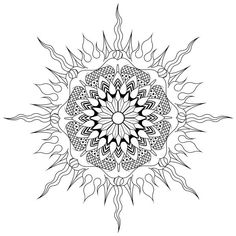 a black and white drawing of a sunflower in the middle of it's petals