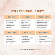 the week of english study is shown in orange and white