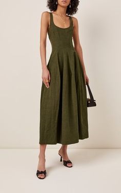 Midi Gown, Dorothy Dandridge, Parisienne Chic, Crepe Midi Dress, Embellished Flats, Linen Fashion, Linen Midi Dress