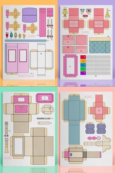 four different types of furniture are shown in the same color palettes and size options