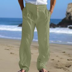 Season:Spring  Summer; Fabric:Linen Cotton Blend; Gender:Men's; Style:Holiday,Fashion; Occasion:Daily,Casual,Business; Fit Type:Regular Fit; Function:Breathable,Comfort; Waistline:Mid Waist; Pattern:Plain; Design:Front Pocket,Straight Leg; Pants Type:Trousers,Beach Pants,Linen Pants,Summer Pants; Fly Type:Button; Front page:FF; Listing Date:07/19/2024 Linen Beach Pants, Mens Linen Pants, Pants Linen, Cotton Linen Pants, Pants Summer, Mens Linen, Beach Pants, Summer Pants, Light Hair