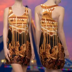 This carousel dress is truly unique, a playful and vibrant statement piece. Add a touch of whimsy to your wardrobe!  Sizes in chart are of garment laying flat. Dark Clowncore, Carousel Dress, Dress Clothes For Women, Tank Dress, Carousel, Carnival, Dress Outfits, Womens Dresses, Wardrobe