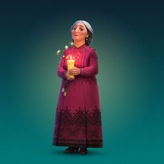 an animated woman holding a lit candle in her hand