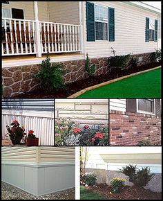 several pictures of different types of landscaping in front of a house