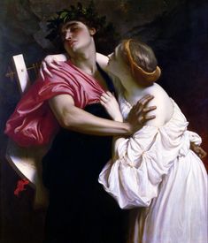 a painting of two people embracing each other