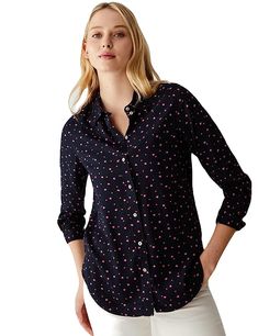 Marks & Spencer Printed Collared Long Sleeve Shirt M S, Wardrobe Staples, Long Sleeve Shirt, Contemporary Style, Sleeve Shirt