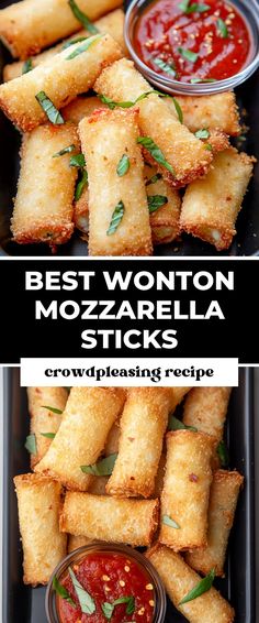 Image for Best Wonton Mozzarella Sticks Wonton Mozzarella Sticks Air Fryer, Easy Game Night Snacks, Refrigerator Dough Recipes, Game Day Appetizers Easy, Asian Party Food, Fun Recipes For Dinner, Won Ton Recipes, Movie Night Foods