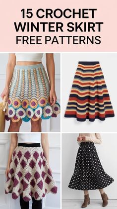 crochet winter skirt free patterns with text overlay that reads 15 crochet winter skirt free patterns