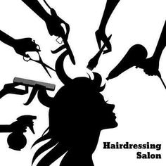 hairdressing salon poster with scissors and combs in silhouette on a white background