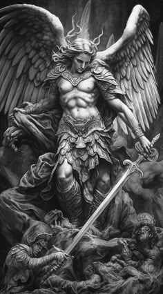 Demon Warrior Tattoo, Fallen Warrior Tattoo, Ark Angels Michael Tattoo, Raphael Angel Tattoo, Arch Angel Michael Tattoo Design, St Gabriel Tattoo, Angel Raphael Tattoo, Gabriel Angel Tattoo, St Gabriel Archangel Tattoo