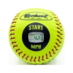 a yellow baseball with the words start and mphh on it