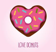 a pink donut with sprinkles in the shape of a heart royalty illustration