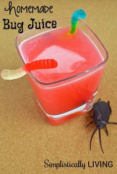 the homemade bug juice is ready to be used as a halloween drink for kids and adults